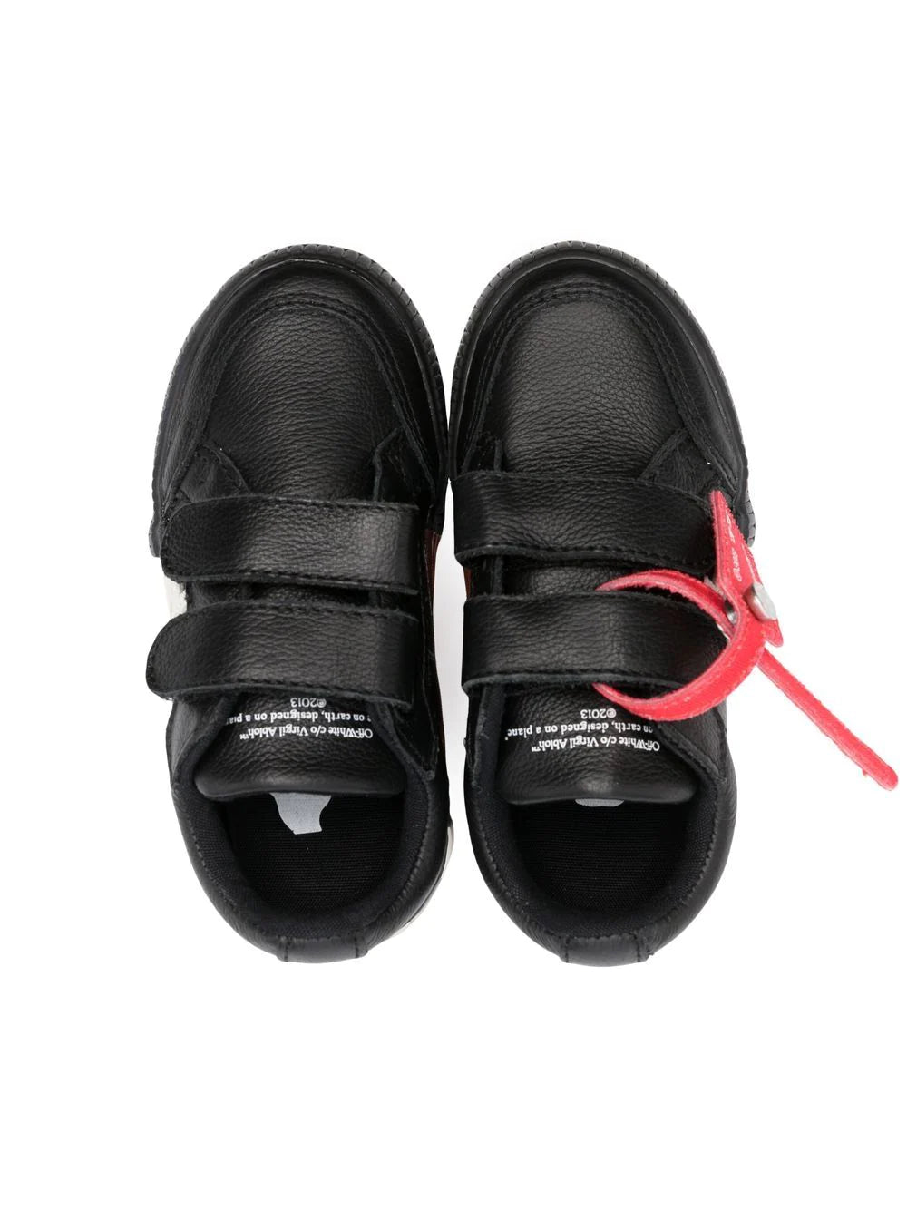 OFF-WHITE KIDS Velcro Vulcanized Leather Sneakers Black/White - MAISONDEFASHION.COM