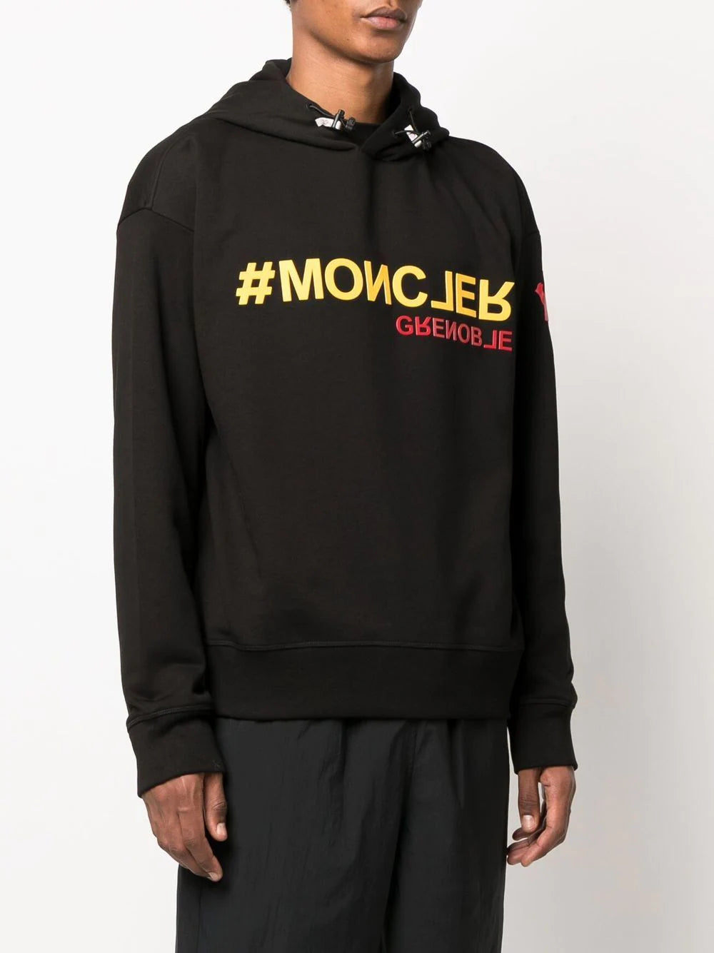 MONCLER GRENOBLE Hashtag Logo Print Hoodie Black/Yellow - MAISONDEFASHION.COM