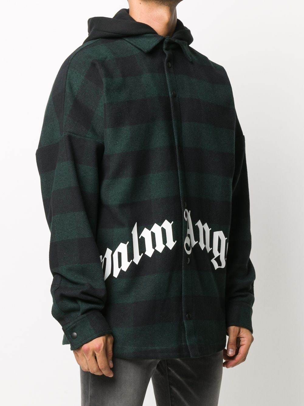 PALM ANGELS Logo Hooded Plaid Overshirt - Maison De Fashion 