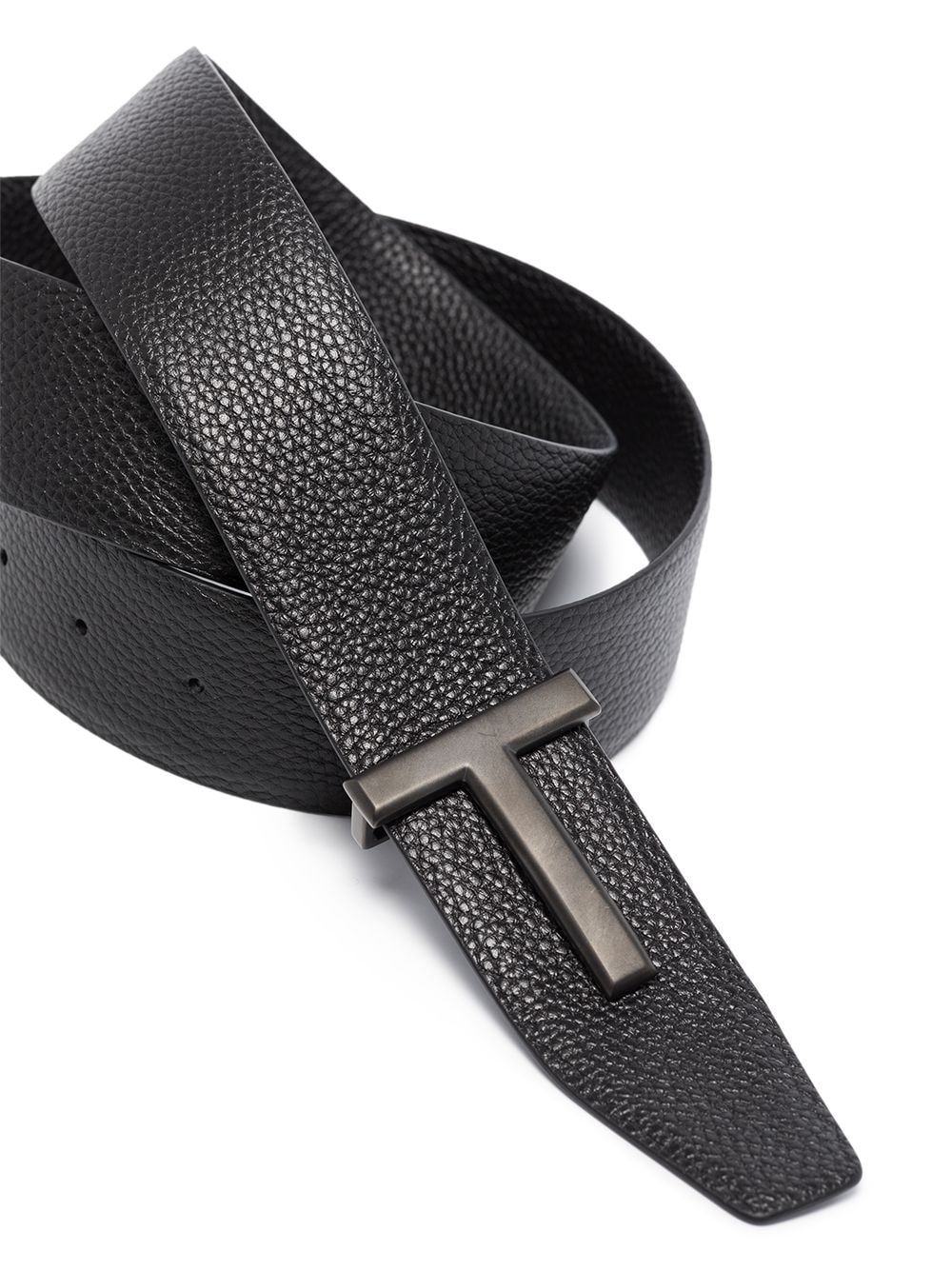 TOM FORD T Buckle Leather Belt Black - MAISONDEFASHION.COM