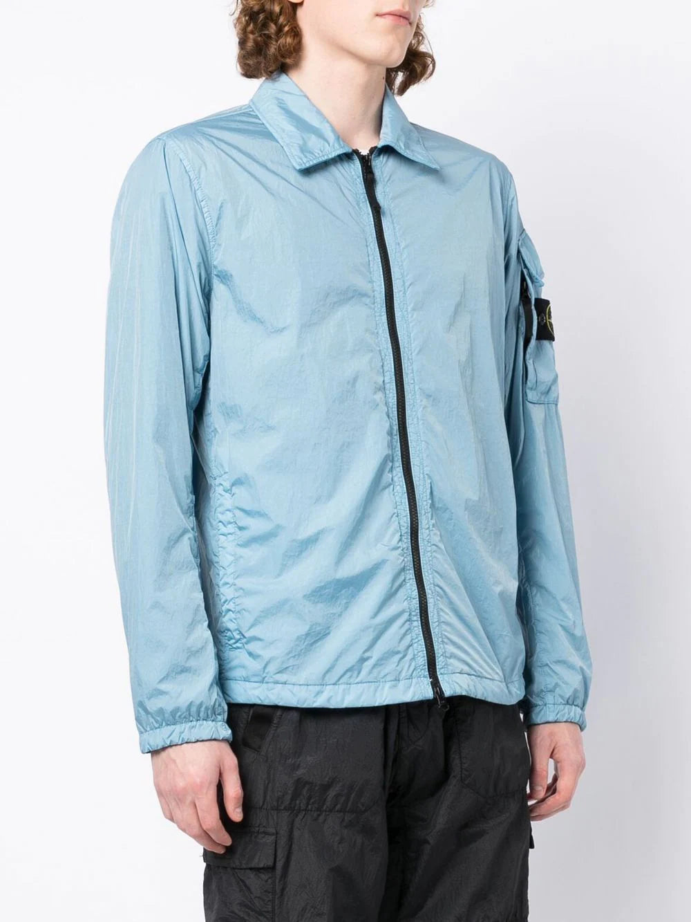 STONE ISLAND Zip Up Overshirt Blue - MAISONDEFASHION.COM