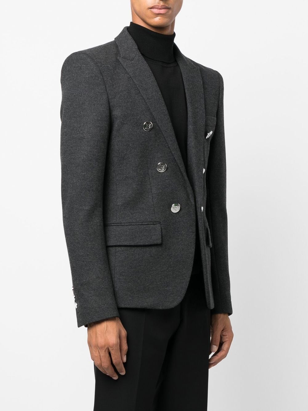 BALMAIN Double-breasted wool-twill blazer Grey - MAISONDEFASHION.COM