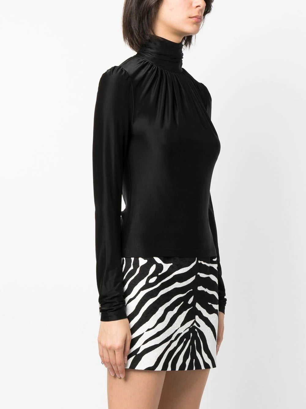 PACO RABANNE Ruched Long Sleeved Top Black - MAISONDEFASHION.COM