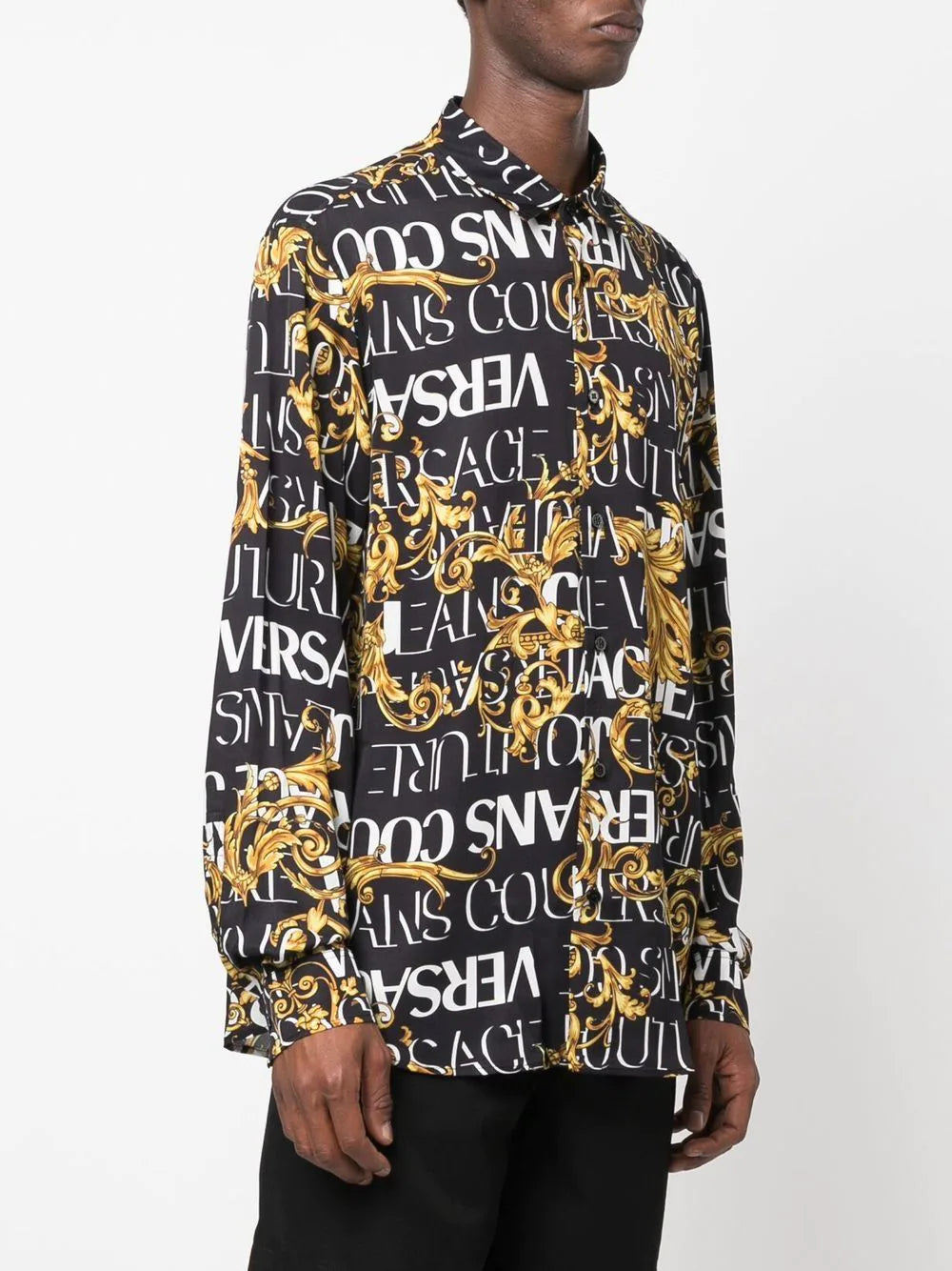 VERSACE Baroque Print Logo Shirt Black - MAISONDEFASHION.COM