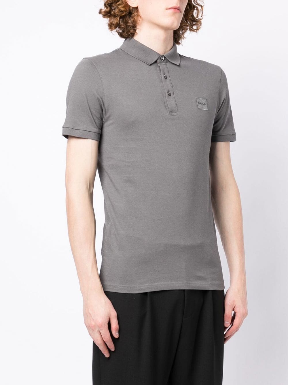 BOSS Passenger logo-patch polo shirt Grey - MAISONDEFASHION.COM