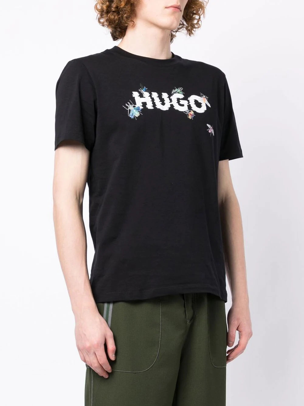 HUGO JERSEY T-SHIRT CYBER-BUG ARTWORK BLACK - MAISONDEFASHION.COM