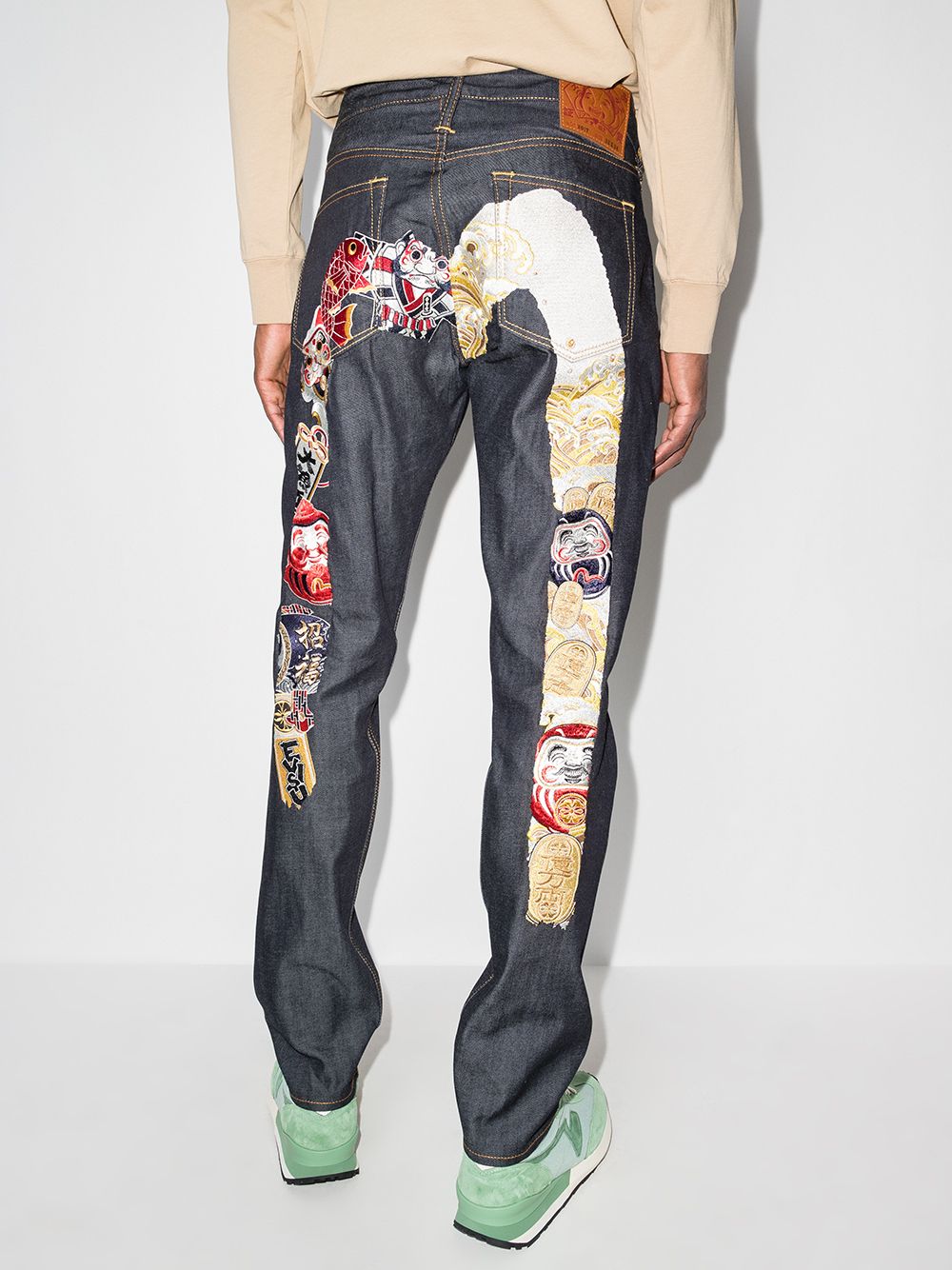 EVISU Daicock embroidered tapered jeans Navy - MAISONDEFASHION.COM