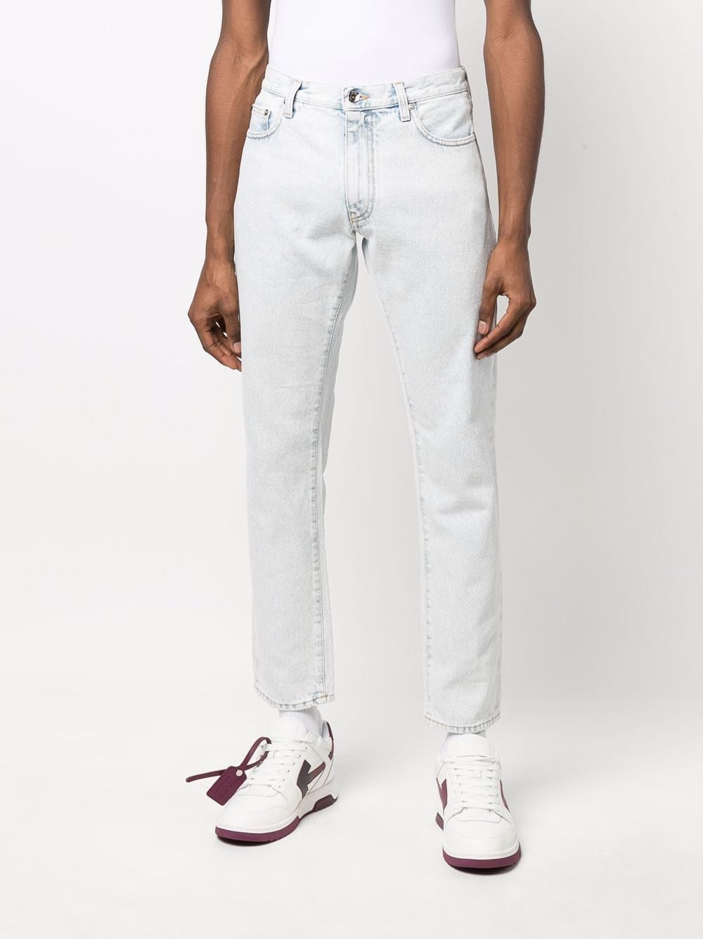 OFF-WHITE Diag Print Slim Fit Jeans - MAISONDEFASHION.COM