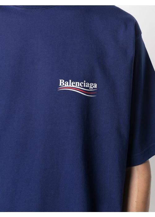 Balenciaga Political Logo Over Fit T-Shirt Navy - MAISONDEFASHION.COM