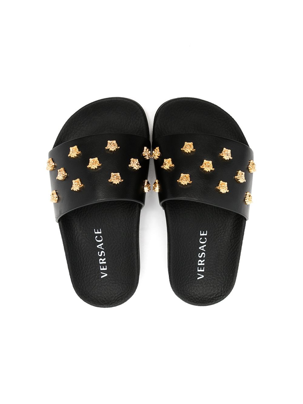 VERSACE KIDS Medusa-Head stud-embellished slides Black - MAISONDEFASHION.COM