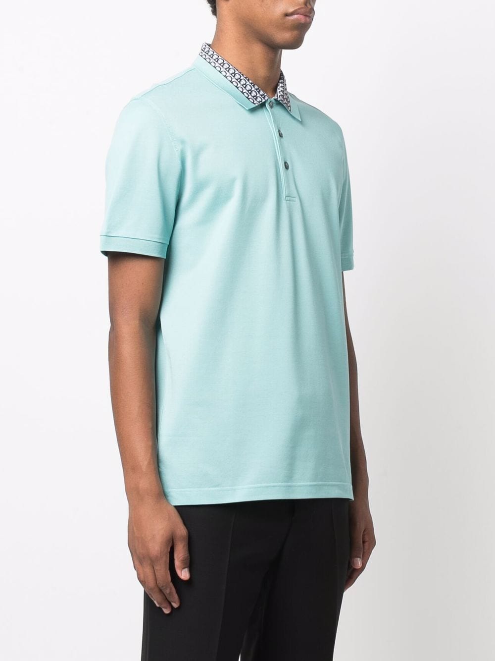 SALVATORE FERRAGAMO Gancini Collar Polo Shirt Turquoise - MAISONDEFASHION.COM