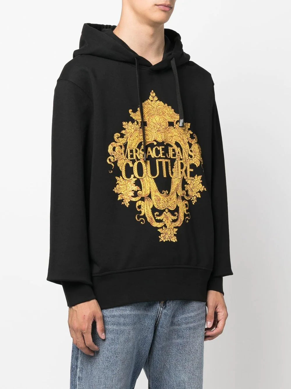 VERSACE Baroque Crystal Logo Hoodie Black - MAISONDEFASHION.COM