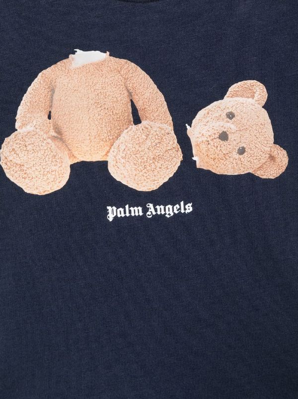 PALM ANGELS KIDS Bear T-Shirt Navy/Brown - MAISONDEFASHION.COM