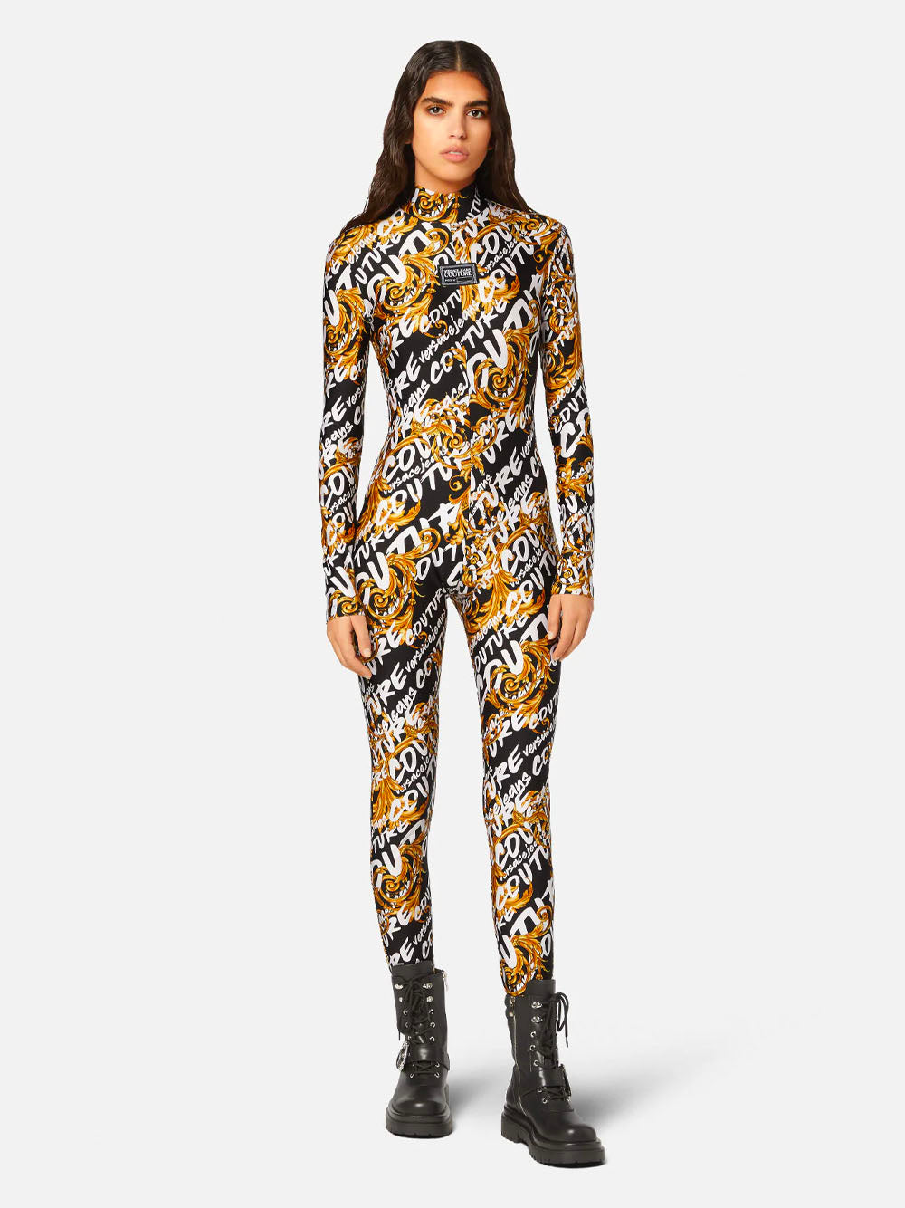 VERSACE WOMEN Baroque Print All Over Logo Jumpsuit Black - MAISONDEFASHION.COM