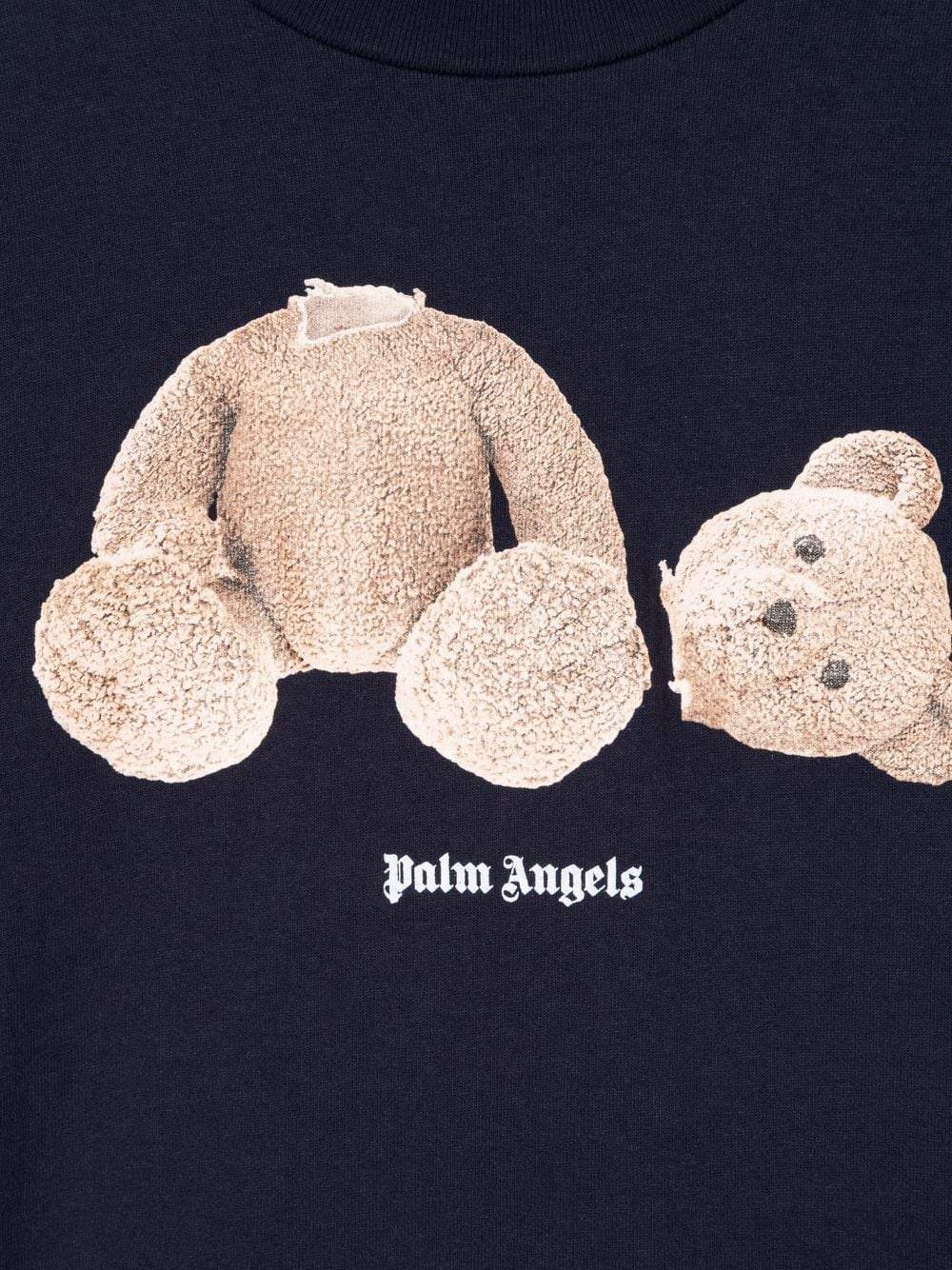 PALM ANGELS KIDS Teddy bear-print cotton T-shirt Navy - MAISONDEFASHION.COM