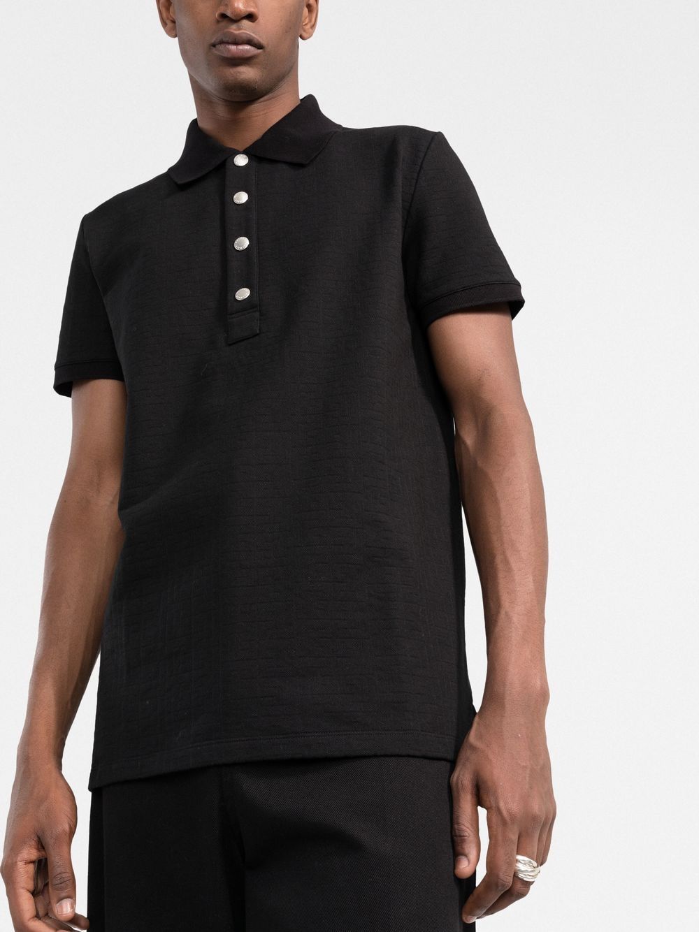 BALMAIN Monogram Pique Polo Shirt Black - MAISONDEFASHION.COM