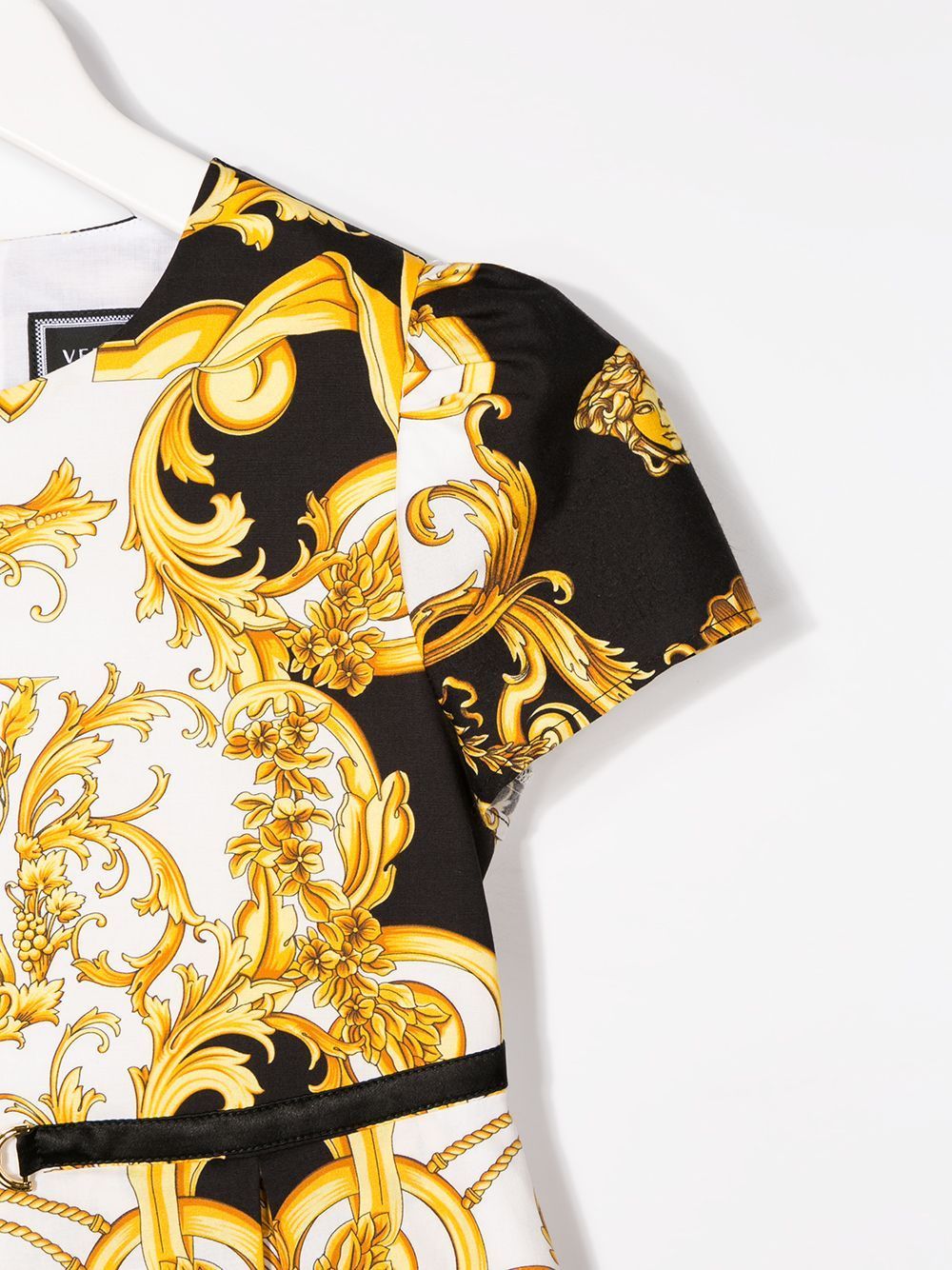 VERSACE KIDS Baroque Print Strap Dress Black/Gold - Maison De Fashion 