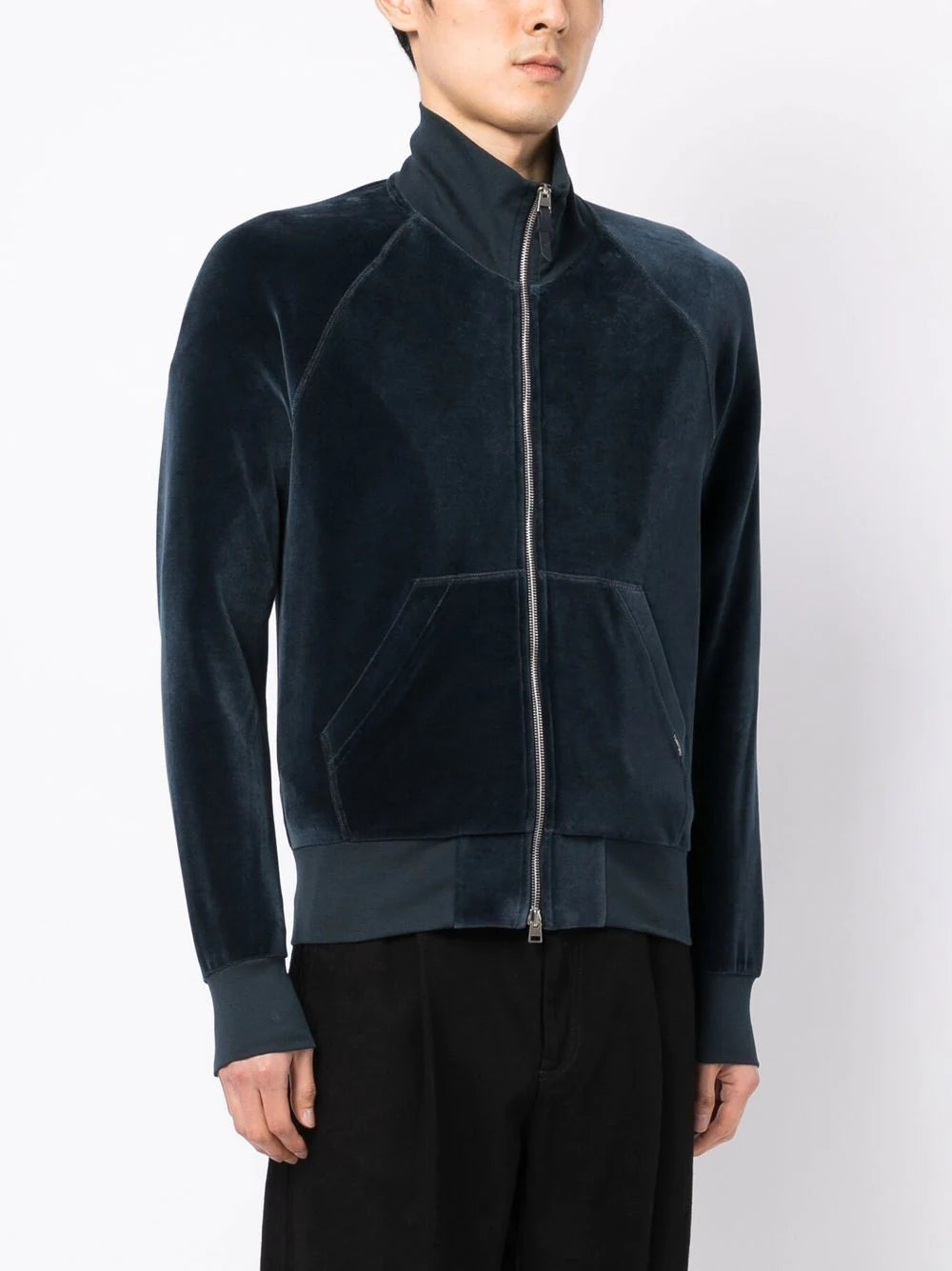 TOM FORD Zip Up Velour Jacket Navy - MAISONDEFASHION.COM