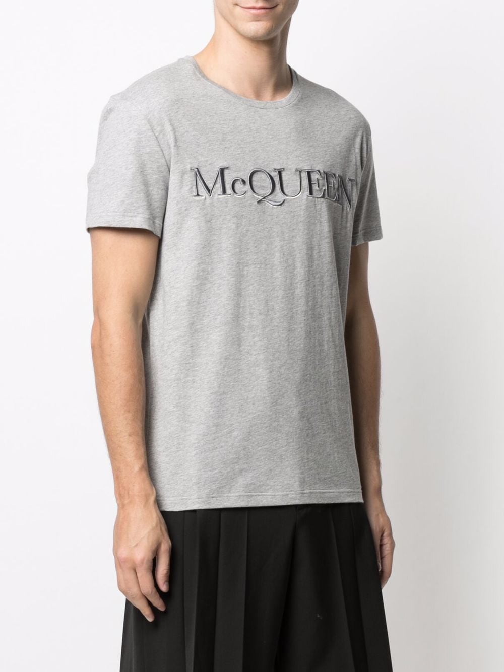 ALEXANDER MCQUEEN Embroidered Logo T-shirt Grey - MAISONDEFASHION.COM