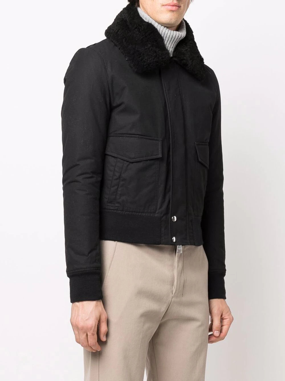 AMI PARIS Shearling Collar Jacket Black - MAISONDEFASHION.COM