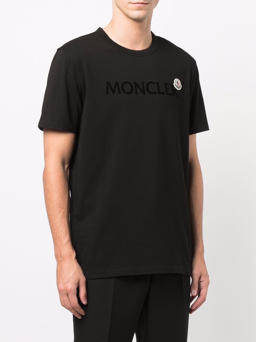 MONCLER Flock Logo T-Shirt Black - MAISONDEFASHION.COM
