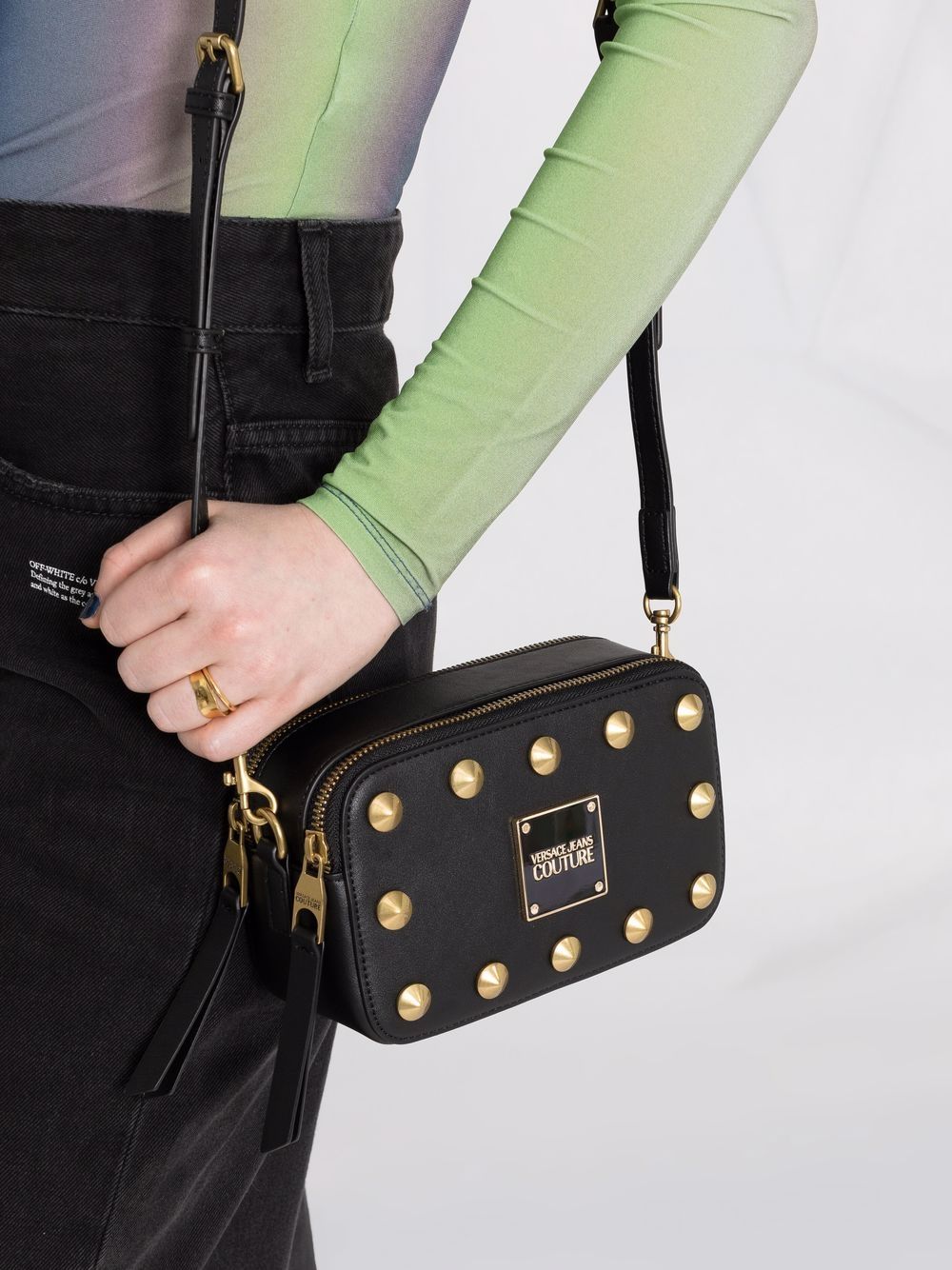 VERSACE JEANS COUTURE WOMEN Stud Embellished Bag Black - MAISONDEFASHION.COM
