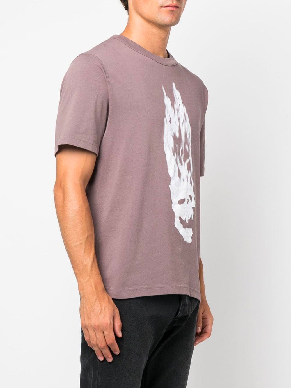 HERON PRESTON Flaming Skull Graphic T-Shirt Grey - MAISONDEFASHION.COM