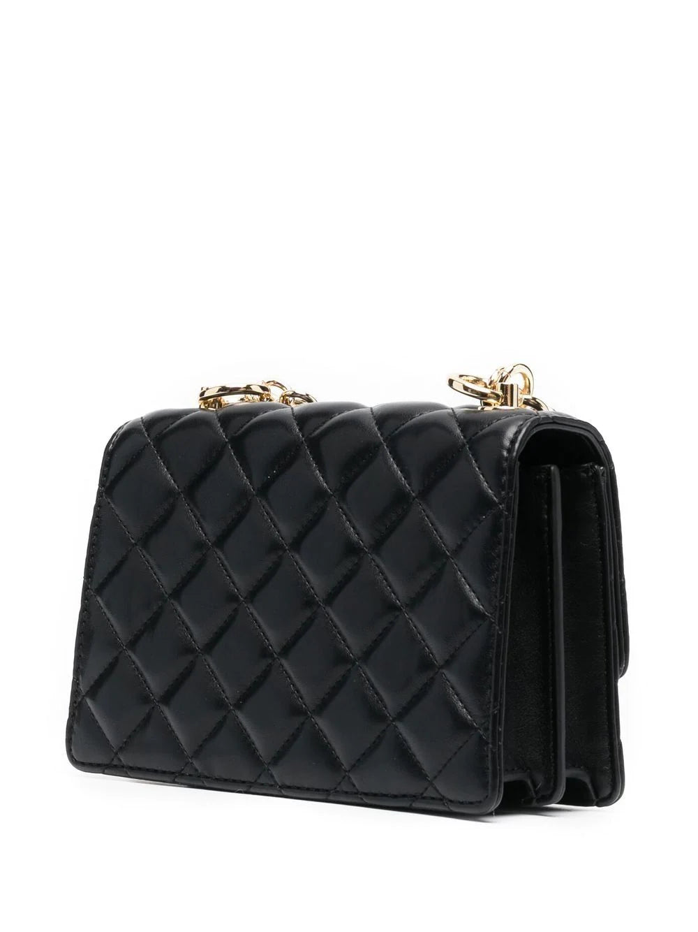 VERSACE WOMEN Logo Chain Quilted Crossbody Bag Black - MAISONDEFASHION.COM