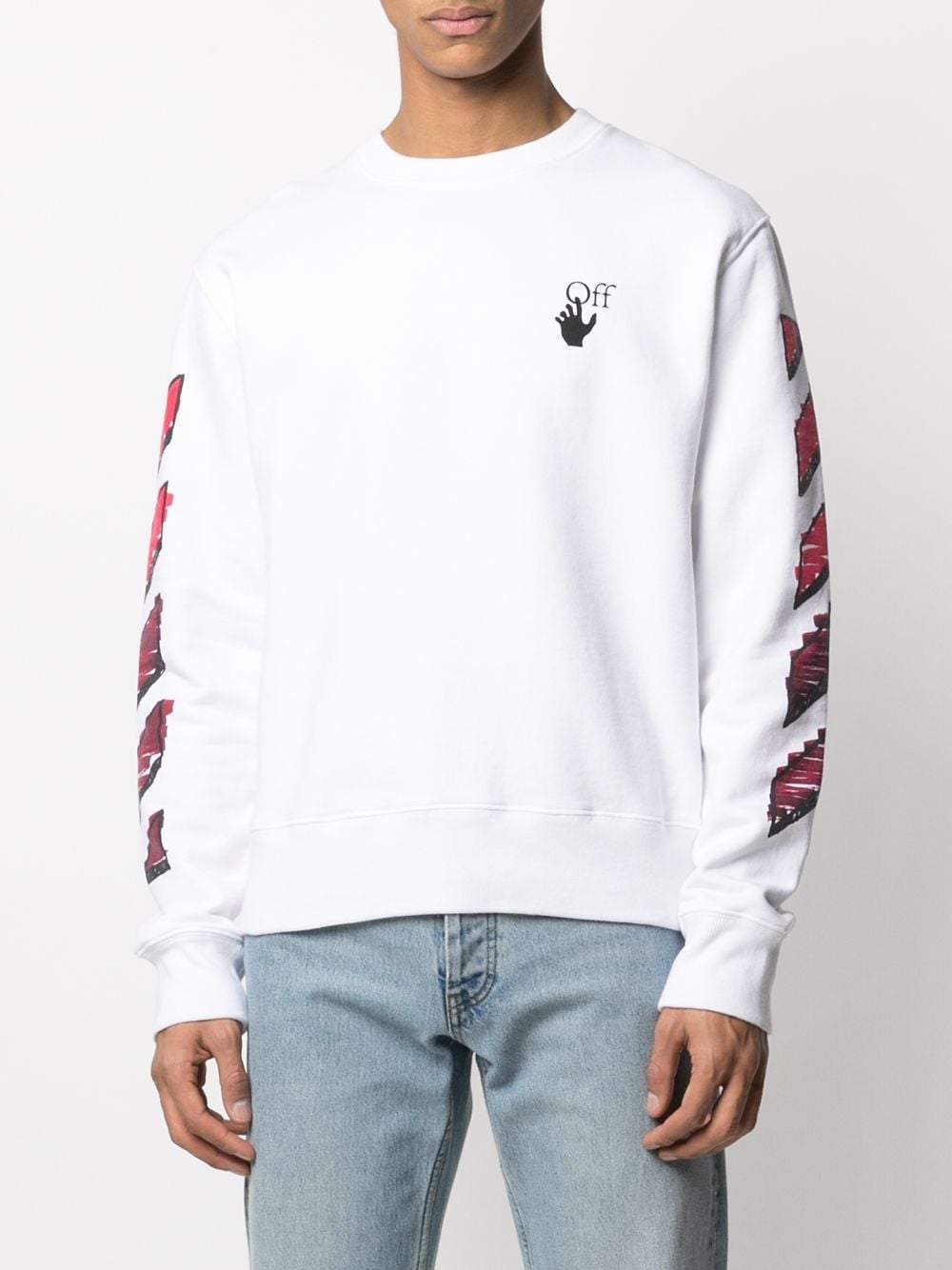 OFF-WHITE Marker Slim Sweatshirt White/Red - MAISONDEFASHION.COM