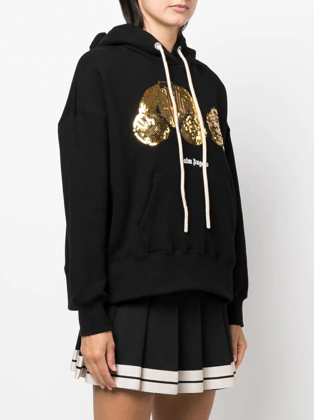 PALM ANGELS WOMEN Gold Sequins Hoodie Black/Gold - MAISONDEFASHION.COM