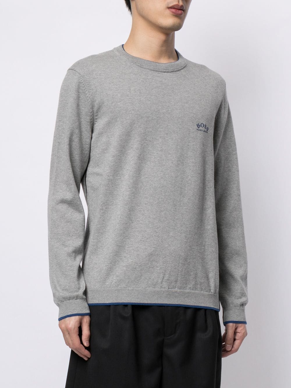 BOSS Knitted Logo Sweatshirt Grey - MAISONDEFASHION.COM