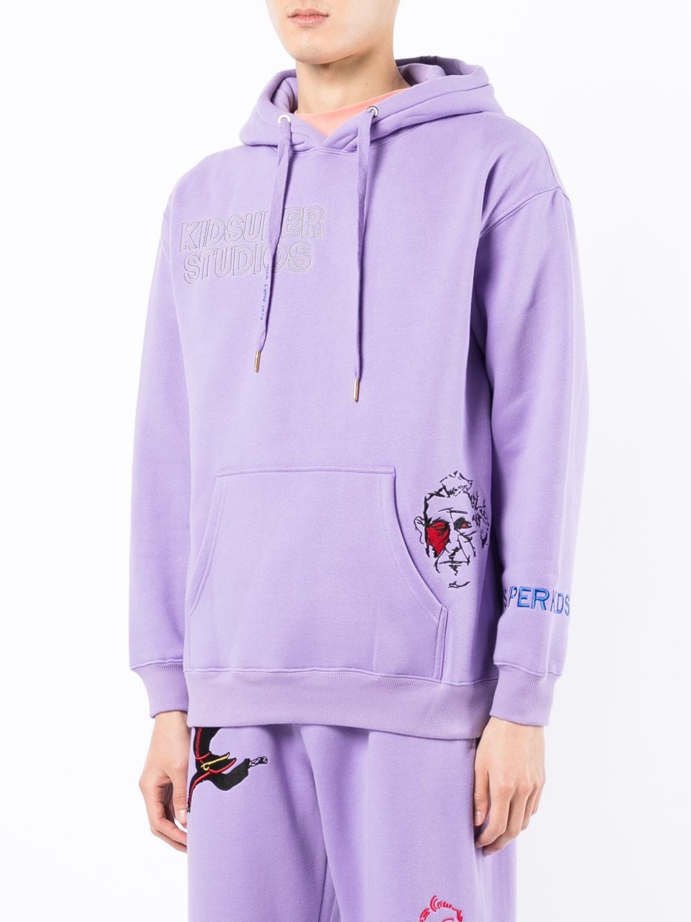 KIDSUPER Logo-embroidered cotton hoodie Violet - MAISONDEFASHION.COM