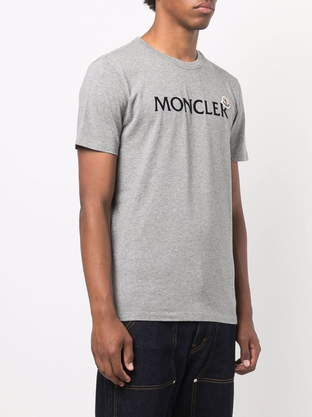 MONCLER Flock Logo T-Shirt Grey - MAISONDEFASHION.COM