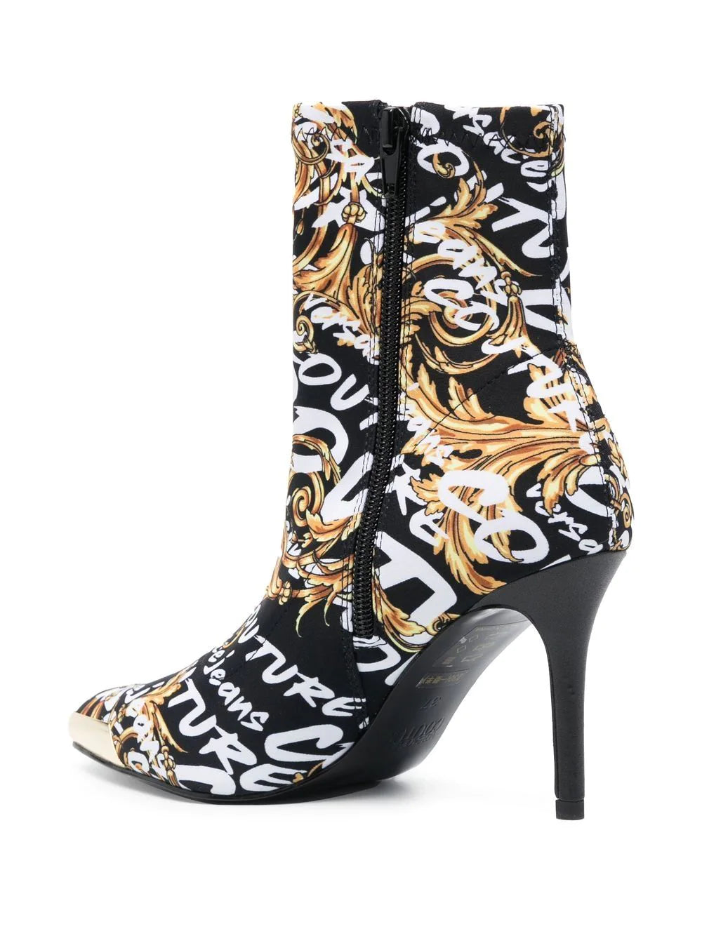 VERSACE WOMEN Baroque Print Heeled Boots Black/Gold - MAISONDEFASHION.COM