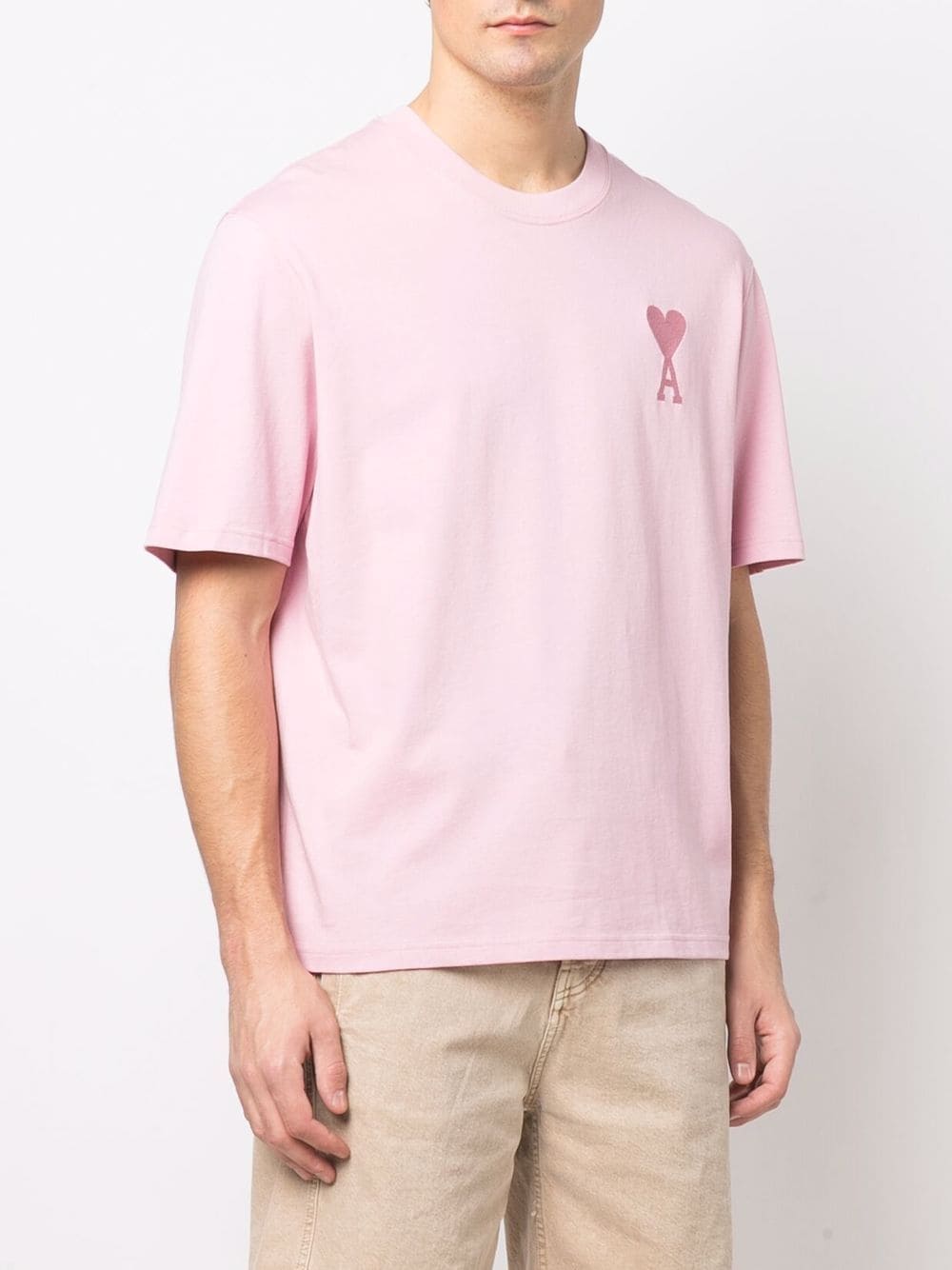 AMI De Coeur Logo T-Shirt Pink - MAISONDEFASHION.COM