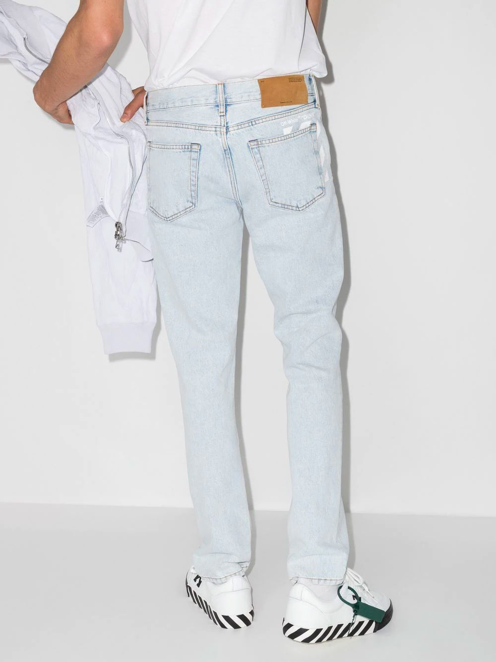 OFF-WHITE Diag Outline Paint Skinny Jeans Blue - MAISONDEFASHION.COM