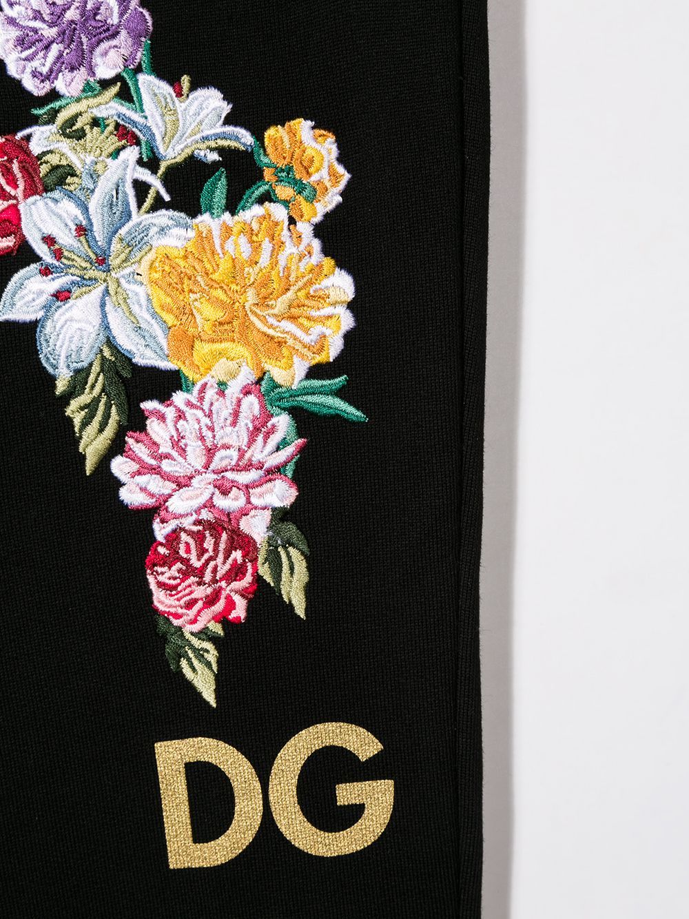 DOLCE & GABBANA KIDS Embroidered flowers trousers Black - MAISONDEFASHION.COM