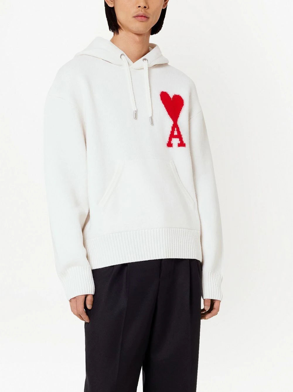 AMI PARIS Ami De Coeur Logo Hoodie Off-White/Red - MAISONDEFASHION.COM