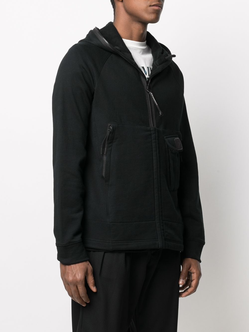 C.P. COMPANY Rubber Logo Zipped Sweatshirt Black - MAISONDEFASHION.COM