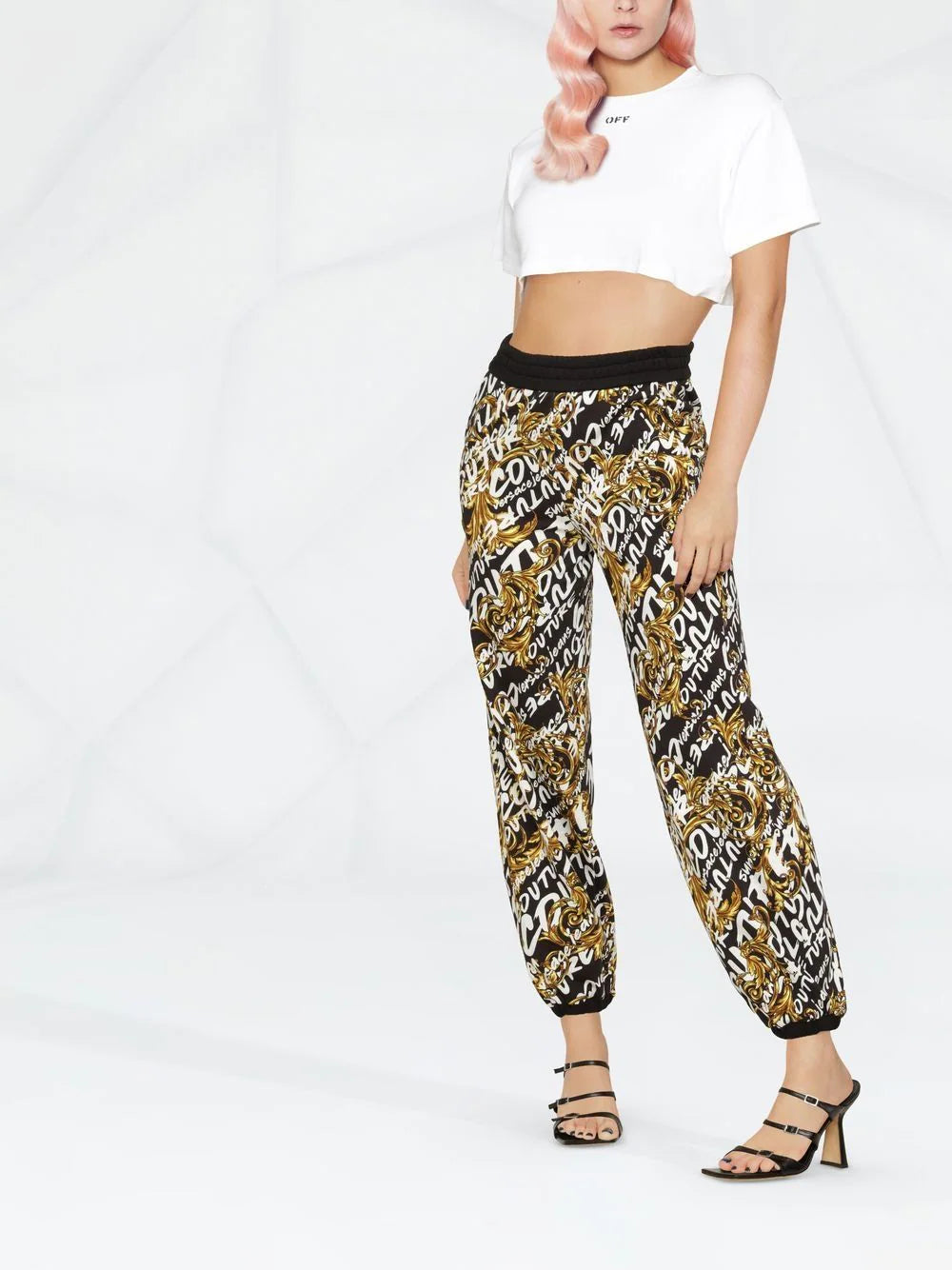 VERSACE WOMEN Baroque Print All Over Logo Sweatpants Black - MAISONDEFASHION.COM