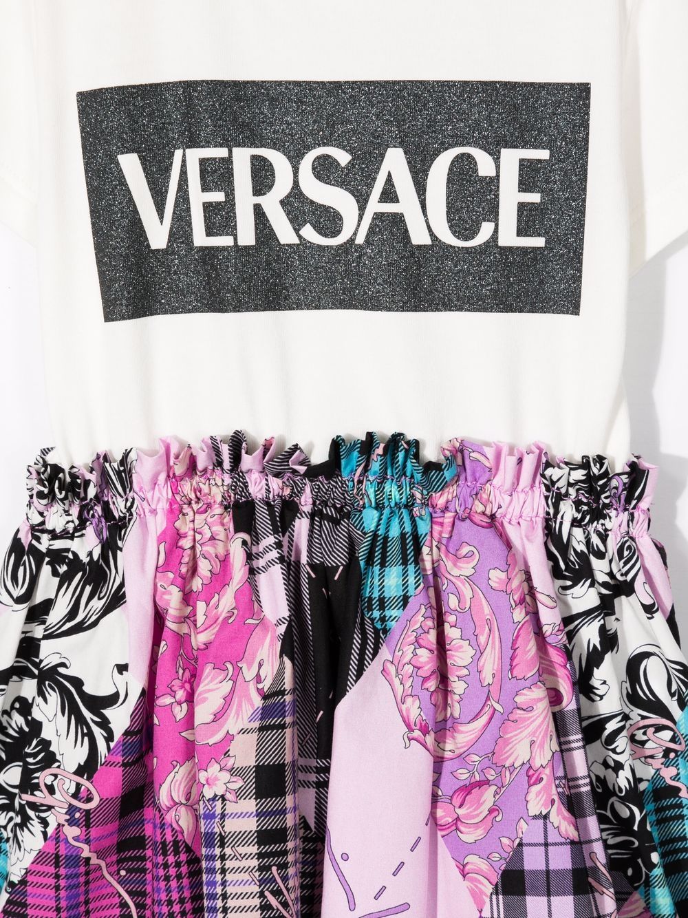 VERSACE BABY Logo-print patchwork dress White - MAISONDEFASHION.COM