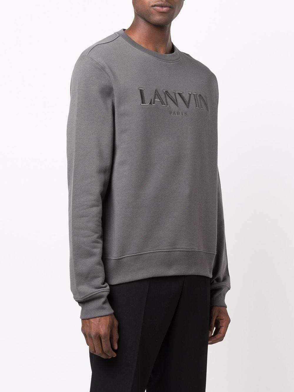LANVIN Embroidered Logo Sweatshirt Grey - MAISONDEFASHION.COM
