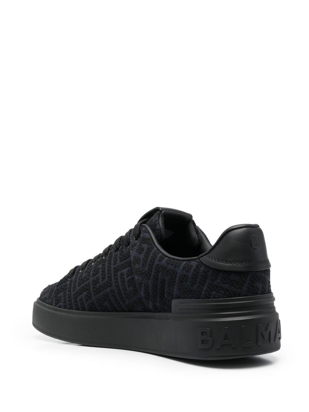 BALMAIN Monogram-pattern lace-up trainers Black - MAISONDEFASHION.COM