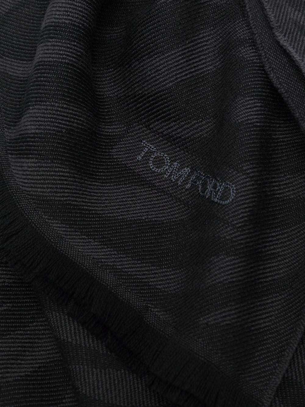 TOM FORD Zebra Print Embroidered Logo Scarf Black - MAISONDEFASHION.COM
