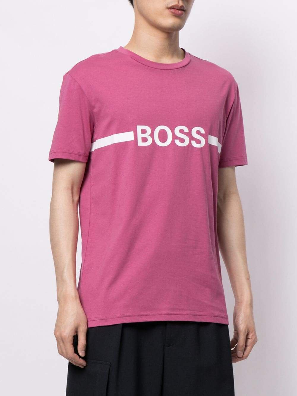 BOSS Logo print cotton T-shirt Pink - MAISONDEFASHION.COM
