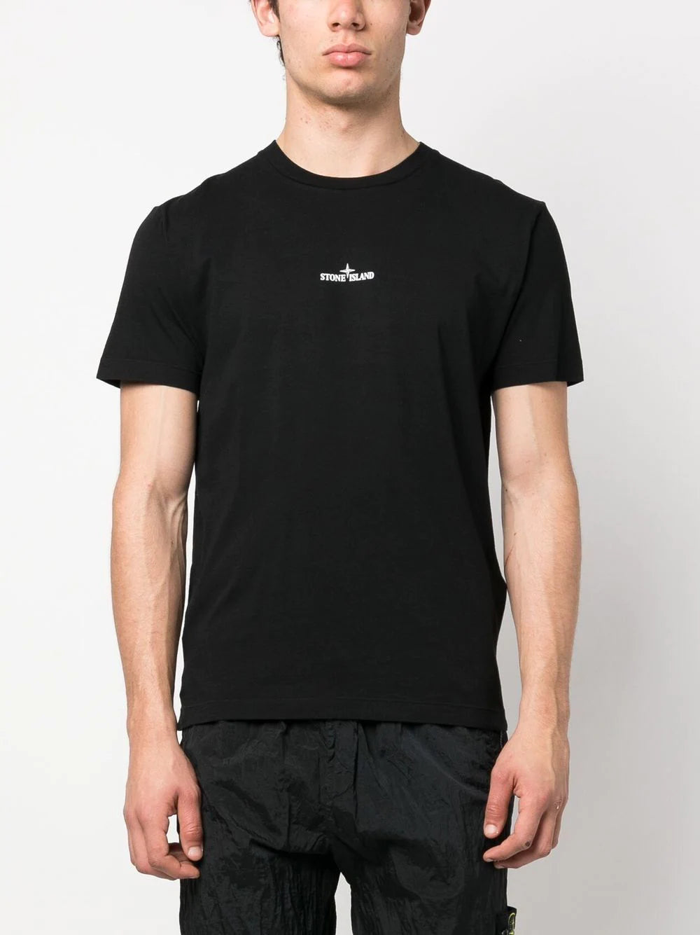 STONE ISLAND Logo Print T-Shirt Black/White - MAISONDEFASHION.COM