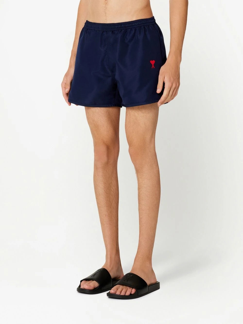 AMI PARIS Embroidered Logo Swim Shorts Navy - MAISONDEFASHION.COM
