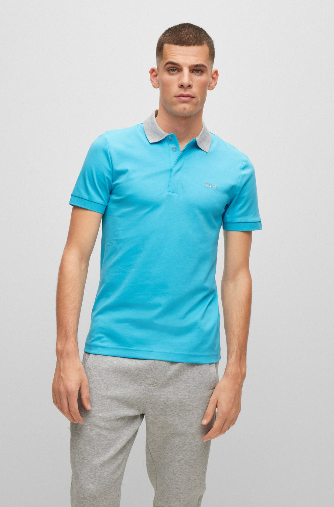 BOSS Embroidered-logo Polo Shirt Open Blue - MAISONDEFASHION.COM