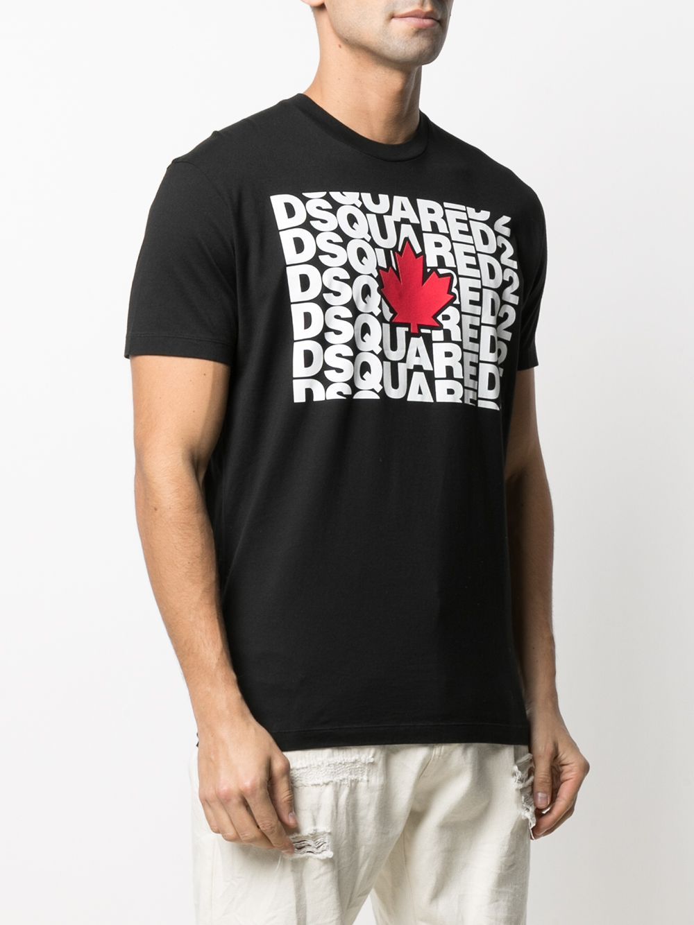 DSQUARED2 Multiple Logo Print T-Shirt Black - MAISONDEFASHION.COM