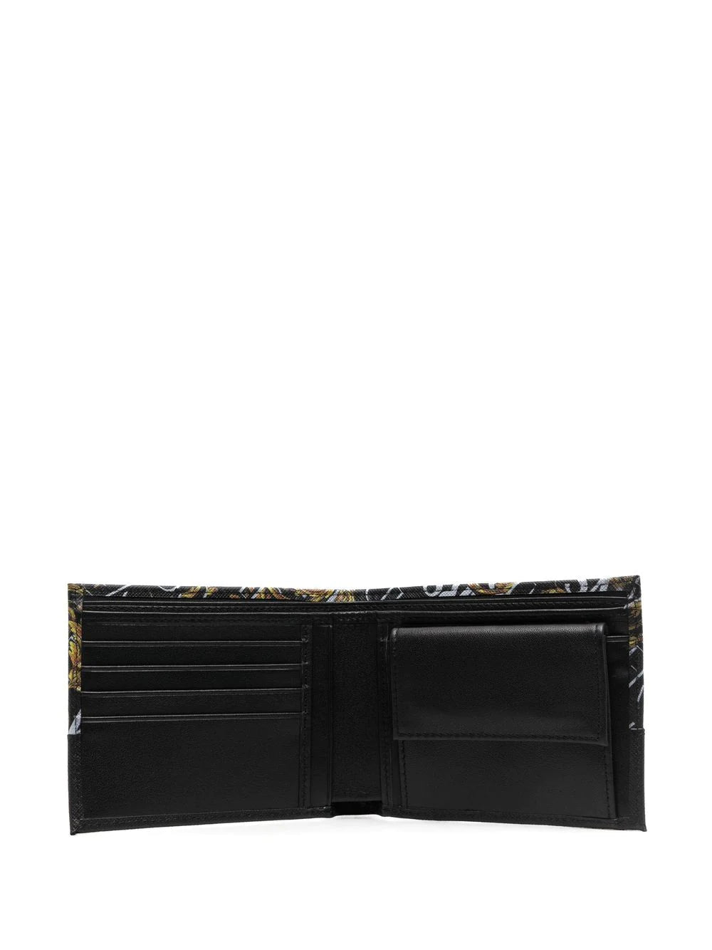 VERSACE Baroque Logo Print Leather Wallet Black - MAISONDEFASHION.COM